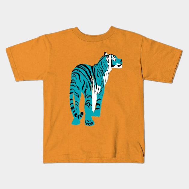 Tiger in blue Kids T-Shirt by belettelepink